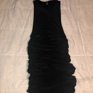 Ruched razorback black dress
